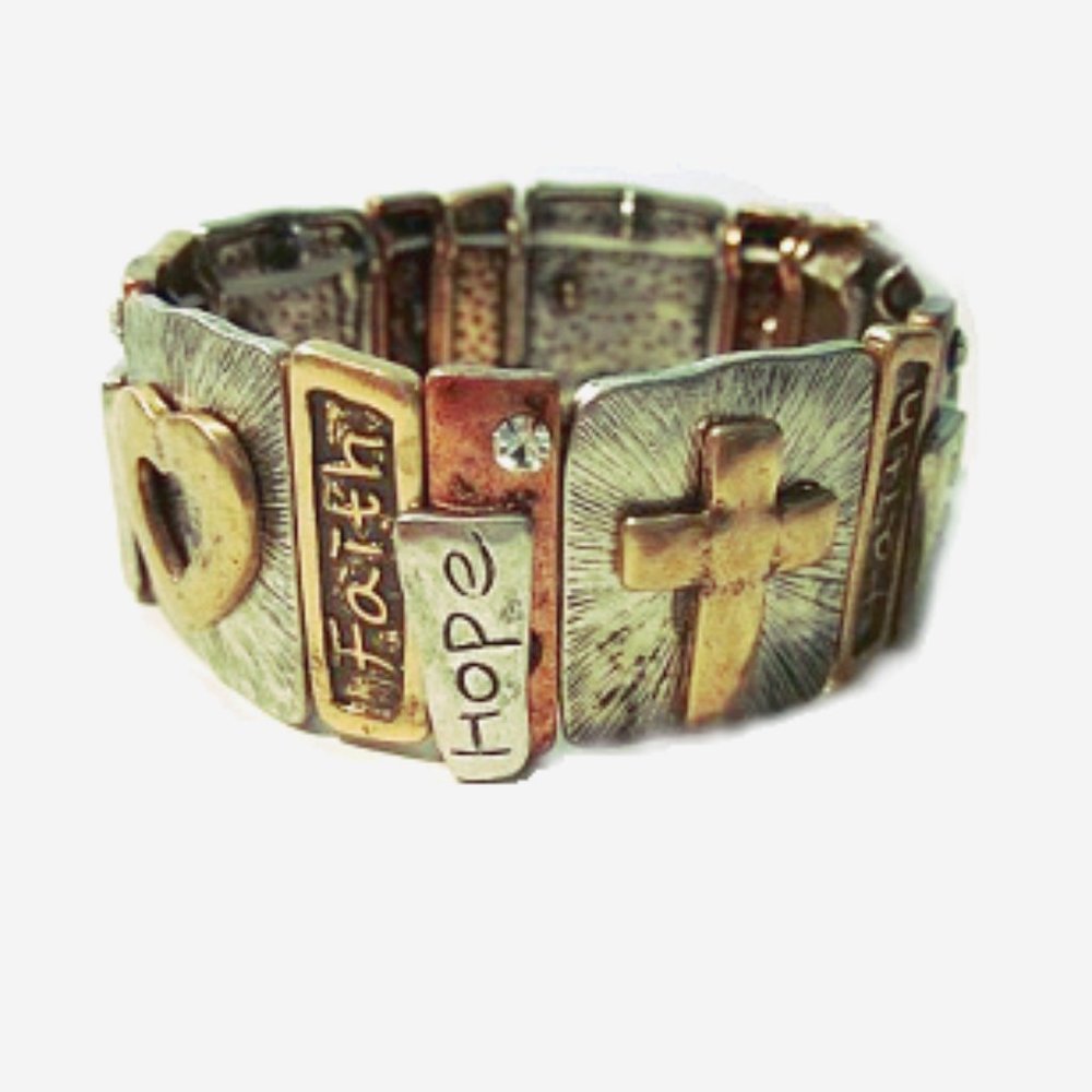 Gold Faith Hope Love Cross Engraved Bangle